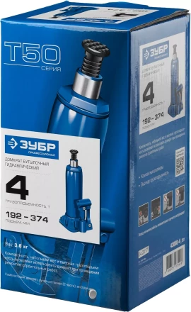 Домкрат гидравлический бутылочный T50, 4т, 192-374мм, ЗУБР Профессионал 43060-4 43060-4_z01 купить в Губкинске