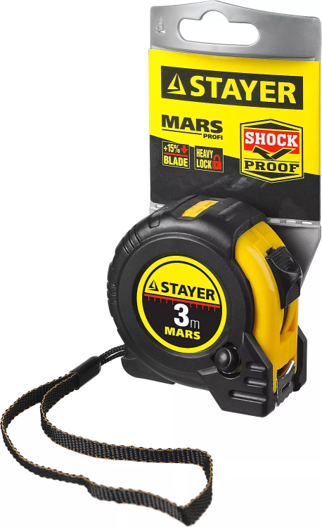 Рулетка STAYER "PROFI" "MARS", обрезиненный корпус, утолщенное полотно, 3мх16мм 34131-03_z01 купить в Губкинске