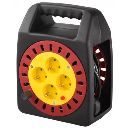 Удлинитель электрический с заземлением на катушке, евро, 4 гнезда, 10м, СВЕТОЗАР SV-55081-10 купить в Губкинске