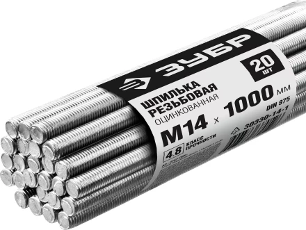 ЗУБР DIN 975, кл. пр. 4.8, М14 х 1000 мм, цинк, 20 шт, резьбовая шпилька (30330-14-1) купить в Губкинске