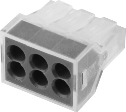 Клемма СВЕТОЗАР соединительная, 6-и проводная, 400В, 24А, 0,75-2,5мм2, 2шт 49170-6 купить в Губкинске