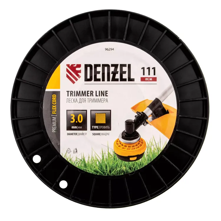 Леска для триммера квадрат Denzel, 3,0мм х 111м, на DIN катушке FLEX CORD, 96294 купить в Губкинске