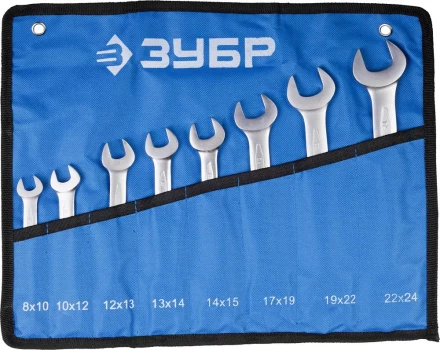 Набор ЗУБР &quot;ПРОФИ&quot;: Ключ гаечный рожковый, Cr-V сталь, хромированный, 8х24мм, 8шт 27027-H8 купить в Губкинске