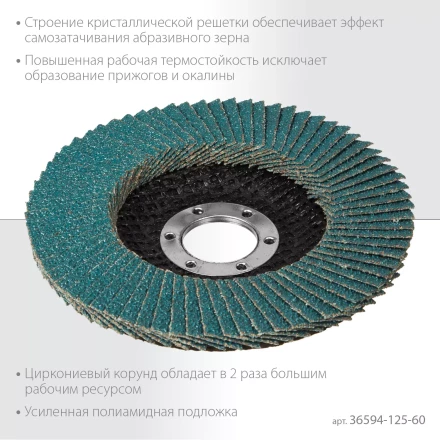 Круги лепестковые циркониевые торцевые 36594-125-60 купить в Губкинске