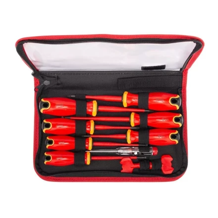 Набор диэлектрических отверток КВТ VDE НИО-2210к сталь S2, профиль SL, PH, PZ/FL и ключи для электрошкафов, 10 предметов (103017) купить в Губкинске