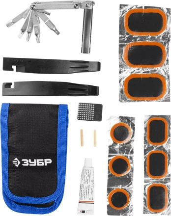 Набор ЗУБР &quot;ЭКСПЕРТ для обслуживания велосипеда: складной мультитул 11-в-1,комплект для ремонта шин,16-в-1,в чехле 27428-H16 купить в Губкинске