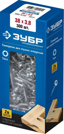 ЗУБР 38 х 3.8 мм, частая резьба, ТХ20, цинк, 300 шт, саморез для глухих отверстий, Профессионал (30082-38-038) купить в Губкинске