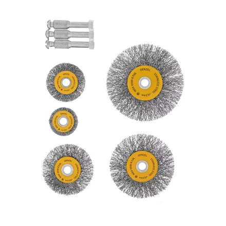 Набор щеток для дрели, 5 Плоских 25-38-50-63-75 мм, шпилька, нерж. вит. проволока Denzel 74495 купить в Губкинске