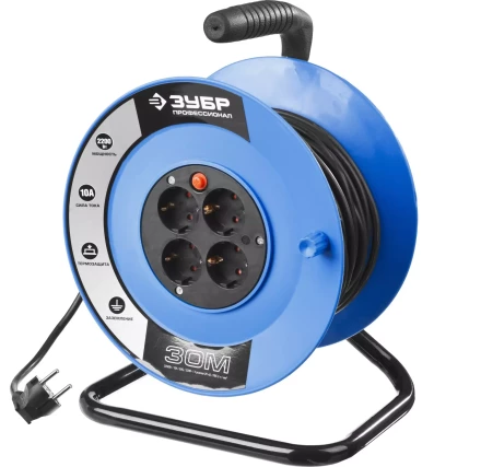Удлинитель ЗУБР &quot;ПРОФЕССИОНАЛ&quot; на катушке, ПВС 3х1кв мм, 4 гнезда, макс мощн 2200Вт, 30м 55082-30 купить в Губкинске