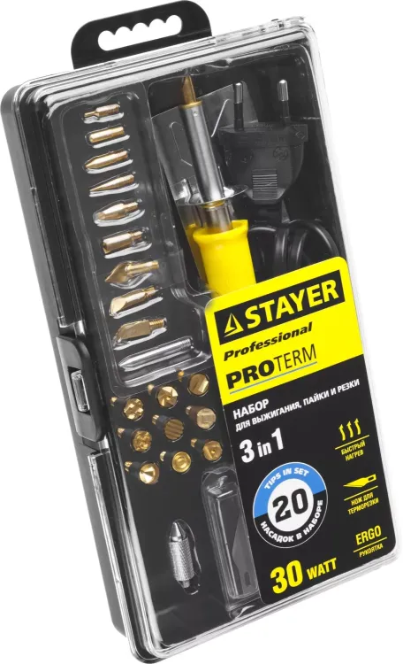Прибор для выжигания STAYER "PROFESSIONAL", 3в1, с набором насадок 20шт 45227 купить в Губкинске