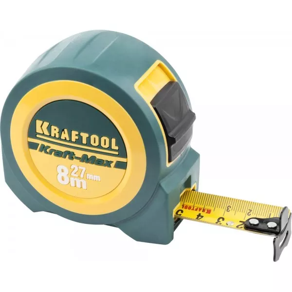 Рулетка KRAFTOOL "Kraft-Max", длинный вылет, нейлон покрытие, упрочненный двухкомп корпус, 8м/27мм 34127-08-27 купить в Губкинске