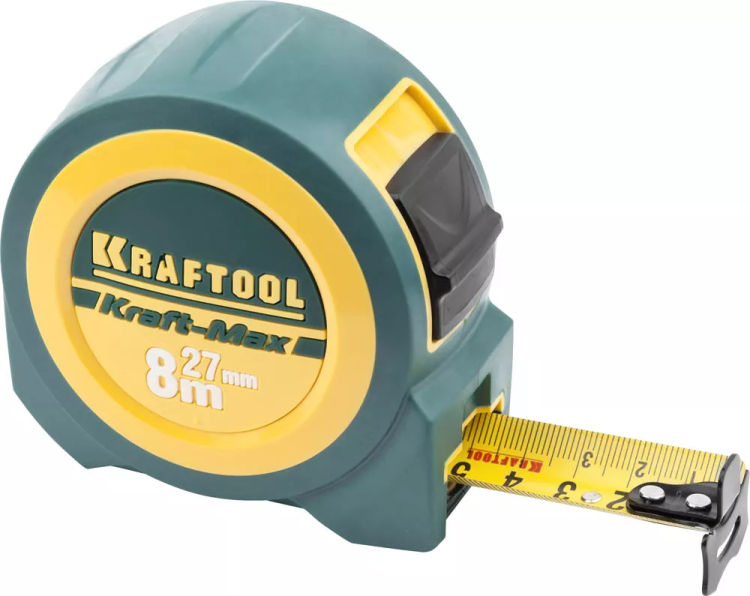 Рулетка KRAFTOOL "Kraft-Max", длинный вылет, нейлон покрытие, упрочненный двухкомп корпус, 8м/27мм 34127-08-27 купить в Губкинске