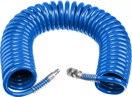 ЗУБР 15 м, 6 х 8 мм, 15 бар, воздушный спиральный шланг с фитингами рапид, Профессионал (6473-15) купить в Губкинске