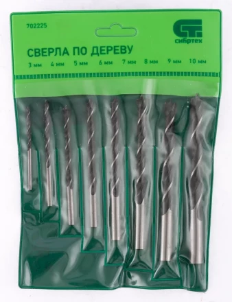 Набор сверл по дереву 3-4-5-6-7-8-9-10 мм 8 штук цилиндрический хвостовик СИБРТЕХ 702225 купить в Губкинске