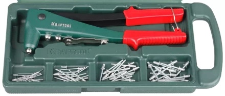 Заклепочник, KRAFTOOL &quot;NX-3&quot; 31170-H6, литой корпус, d=2,4-4,8 мм - Al и сталь; d=2,4-4,0 - нерж сталь, в боксе, с набором заклепок 31170-H6 купить в Губкинске