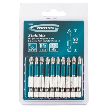 Набор бит PH2 х 50, сталь S2, 10 шт. Gross 11264 купить в Губкинске