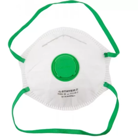 Полумаска фильтрующая STAYER "PROFI" коническая, с клапаном, многослойная, класс защиты FFP2 11110-2 купить в Губкинске