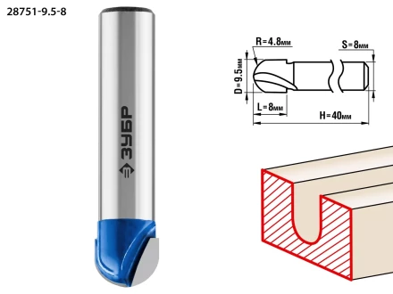 ЗУБР 9.5 x 8 мм, радиус 4.8 мм, фреза пазовая галтельная, Профессионал (28751-9.5-8) купить в Губкинске