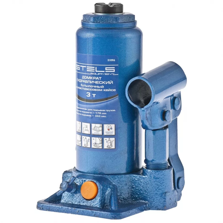 Домкрат гидравлический бутылочный 3 т h 178–343 мм STELS артикул 51096 купить в Губкинске