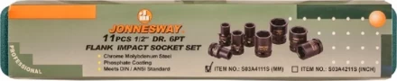Набор головок торцевых ударных 1/2&amp;quot;DR 10-24мм  11предметов Jonnesway S03A4111S 47183 купить в Губкинске