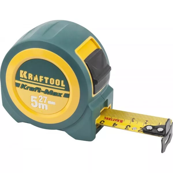 Рулетка KRAFTOOL "Kraft-Max", длинный вылет, нейлон покрытие, упрочненный двухкомп корпус, 5м/27мм 34127-05-27 купить в Губкинске