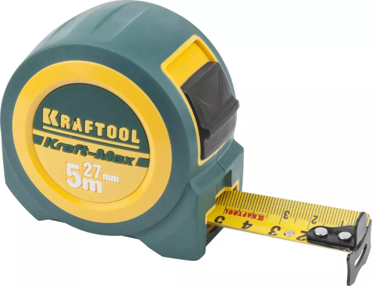 Рулетка KRAFTOOL "Kraft-Max", длинный вылет, нейлон покрытие, упрочненный двухкомп корпус, 5м/27мм 34127-05-27 купить в Губкинске