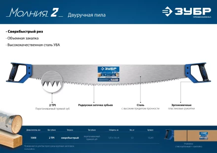 ЗУБР 1000 мм, двуручная пила с пластиковыми рукоятками, Профессионал (15241) купить в Губкинске