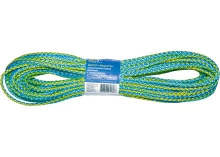 Шнур вязаный полипропиленовый с сердечником &quot;Радуга&quot; 4 мм L 20 м 60-70 кгс СИБРТЕХ 93950 купить в Губкинске