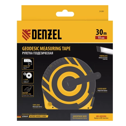 Рулетка геодезическая Denzel 30 м х 15 мм, закрытый корпус, фиберглассовая лента 31291 купить в Губкинске