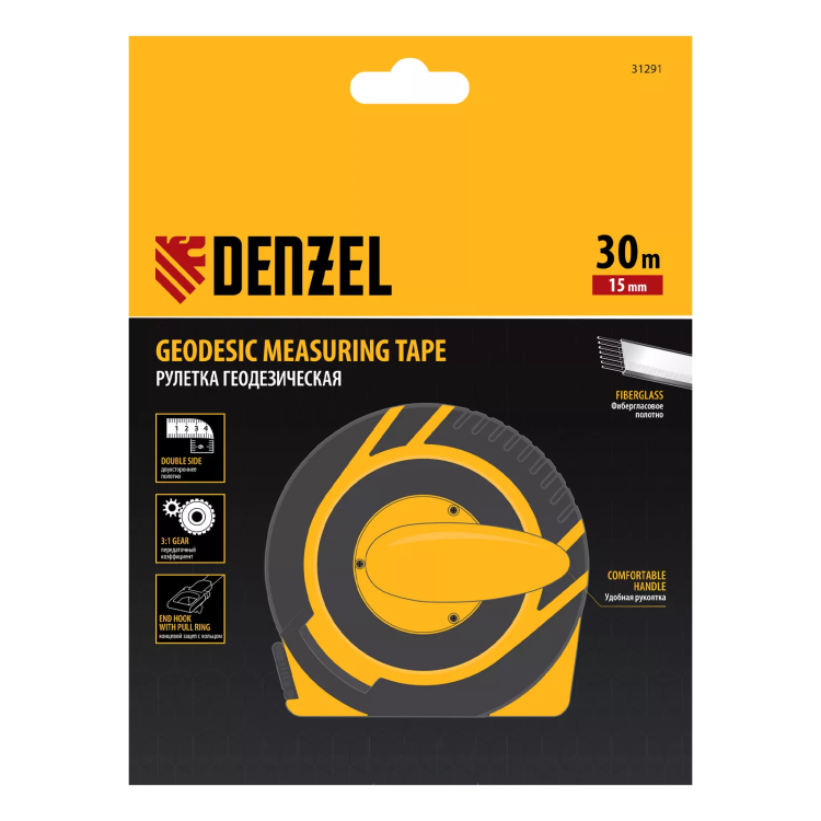 Рулетка геодезическая Denzel 30 м х 15 мм, закрытый корпус, фиберглассовая лента 31291 купить в Губкинске