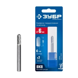 Зубр Твердосплавная борфреза C - цилиндр со сферическим концом, 6 х 16 мм (28802-6-16)