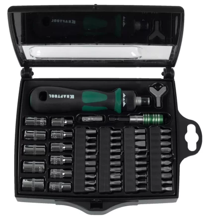 Отвертка KRAFTOOL &quot;EXPERT&quot;, реверсивная, с битами, 55шт 25554-H55 купить в Губкинске