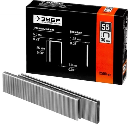 Скобы тип 55, 30 мм, особотвердые, ЗУБР &quot;ПРОФЕССИОНАЛ&quot; 31855-30, 2500 шт 31855-30 купить в Губкинске