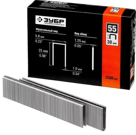 Скобы тип 55, 30 мм, особотвердые, ЗУБР &quot;ПРОФЕССИОНАЛ&quot; 31855-30, 2500 шт 31855-30 купить в Губкинске