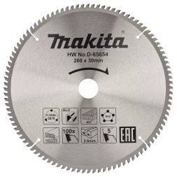 Диск пильный универсальный для алюминия/дерева/пластика Makita D-65654, 260x30x1.8 мм; 100 зубьев