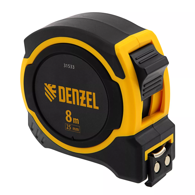 Рулетка Denzel 8м х 25мм, двухкомп. корпус, магнитный обрезиненный зацеп, 31533 купить в Губкинске