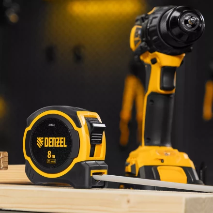 Рулетка Denzel 8м х 25мм, двухкомп. корпус, магнитный обрезиненный зацеп, 31533 купить в Губкинске