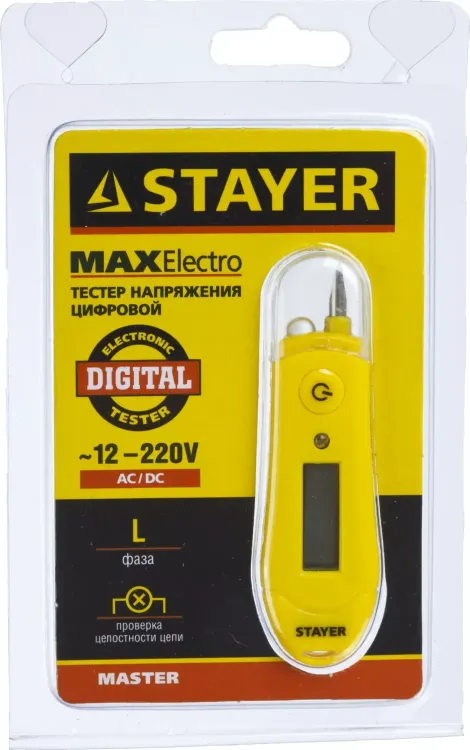 Тестер напряжения STAYER "МASTER" цифровой со световым индикатором, 12-220В, 70мм 45282 купить в Губкинске