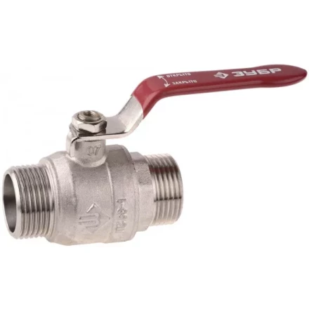 Кран ЗУБР шаровой 1/2&quot; полнопроходной &quot;папа-папа&quot;, ручка, никелированная латунь 51352-N-1/2 купить в Губкинске