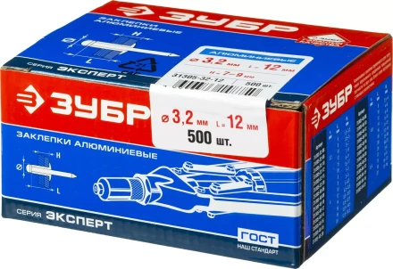 Заклепки ЗУБР алюминиевые, 3,2x12мм, 500шт 31305-32-12 купить в Губкинске
