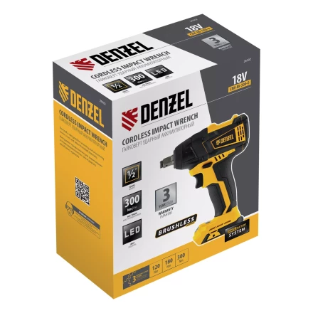 Гайковерт ударный аккумуляторный бесщеточный Denzel 26502 CIW-IB-300-0, Li-ion, 18В, 300Нм купить в Губкинске