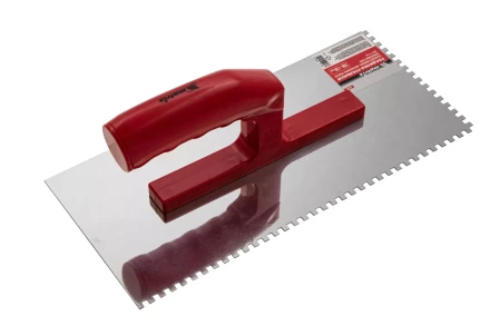 Гладилка из нержавеющей стали, 280 х 130 мм, зеркальная полировка, пластмассовая ручка, зуб 4 х 4 мм Matrix 86780 купить в Губкинске