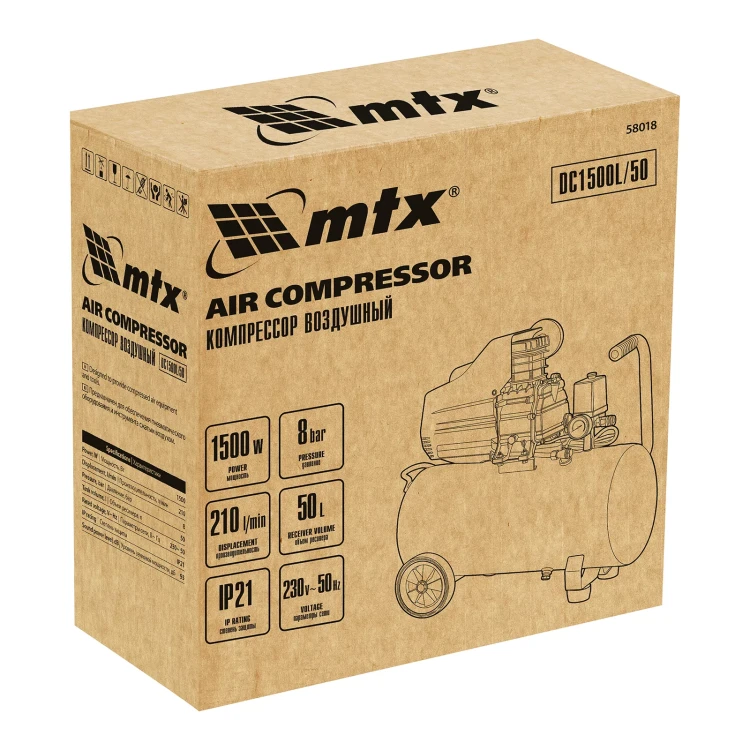 Компрессор воздушный MTX DC1500L/50, 1,5 кВт, 50 л, 210 л/мин 58018 купить в Губкинске