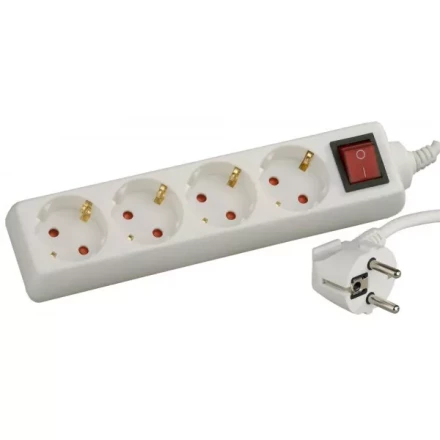Удлинитель СВЕТОЗАР электрический с заземлением, выключателем, с защитными шторками, евро, 4 гнезда,5м SV-55045-5 купить в Губкинске