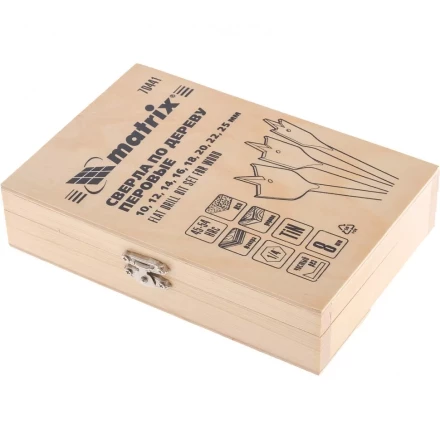 Набор сверл перовых по дереву 10-12-14-16-18-20-22-25 мм 8 шт деревянный кейс Matrix 70441 купить в Губкинске