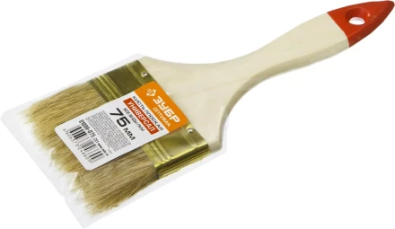 Кисть плоская ЗУБР "УНИВЕРСАЛ-ОПТИМА", светлая щетина, деревянная ручка, 75мм 01099-075_z01 купить в Губкинске