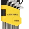 Набор STAYER "MASTER": Ключи имбусовые короткие, Cr-V, сатинированное покрытие, пластиковый держатель, Т10-Т50мм, 9 предметов 2743-H9 купить в Губкинске