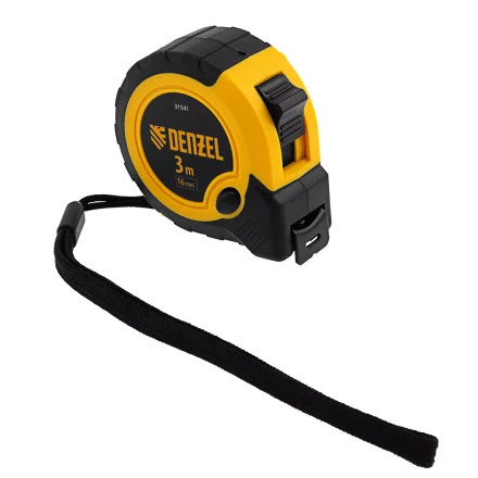 Рулетка Denzel 3м х 16мм, двухкомп. корпус, кнопка-пауза, 31541 купить в Губкинске