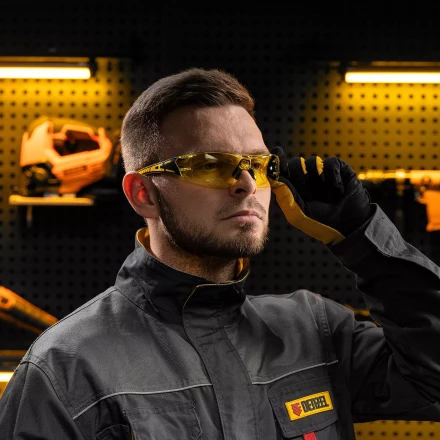 Очки защитные открытые Denzel 89192, поликарбонатные, желтая линза, 2х комп.дужки купить в Губкинске