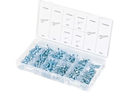 Набор саморезов 4х12,5, 4х16, 4х19, 4х25,5, 5х12,5, 5х16, 5х19, 5х25,5 мм 200 предметов СИБРТЕХ 47607 купить в Губкинске